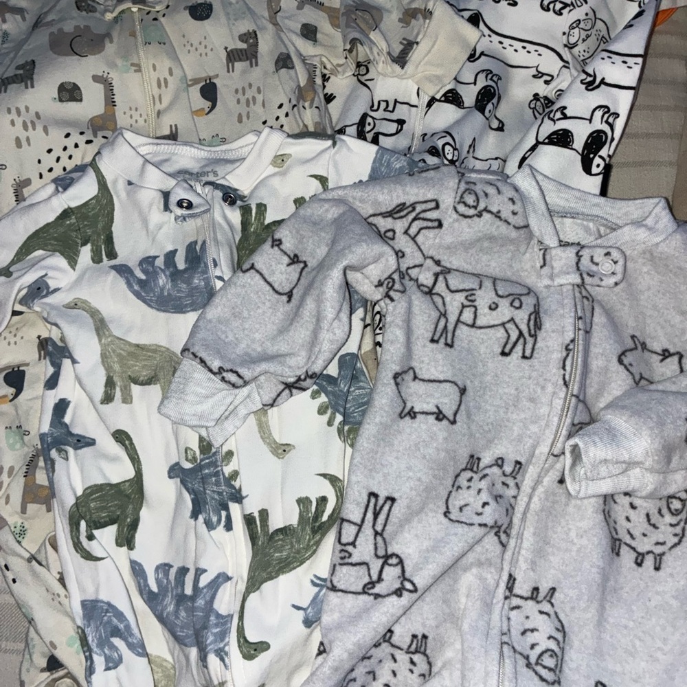 Carter's Baby Onesies with Animal Prints - Blue and Gray